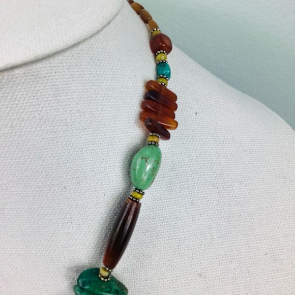 Turquoise, semi-precious stone and sterling silver necklace - Picture 4 of 8